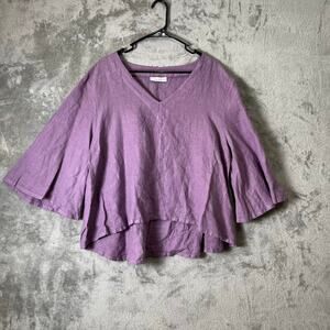 Bryn Walker Lilac Purple Linen Bell Sleeve Tunic Top Medium Hi Lo Lagenlook